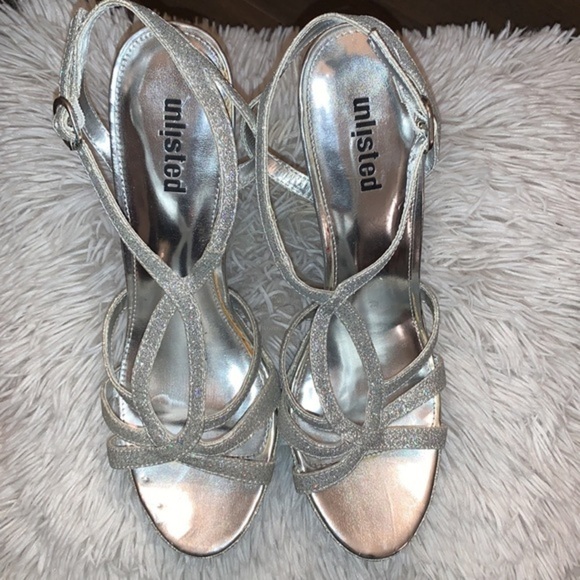 Unlisted Platform Stiletto Heels Silver Sparkle Strappy Shoes Woman’s 9.5 - Picture 2 of 14